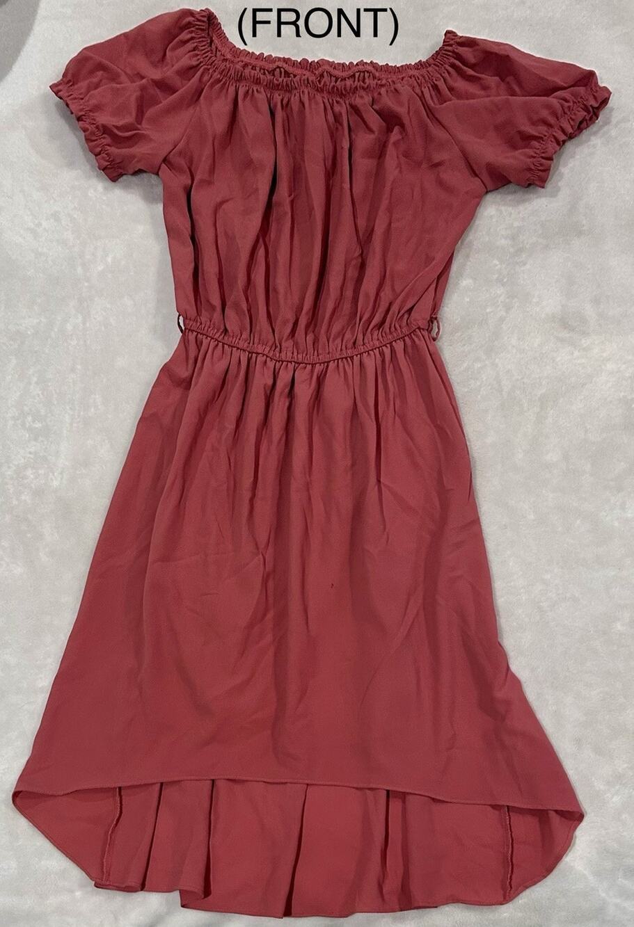 Women’s Rose Red Solid Off Shoulder Ruffle Midi Dress Size S Polyester